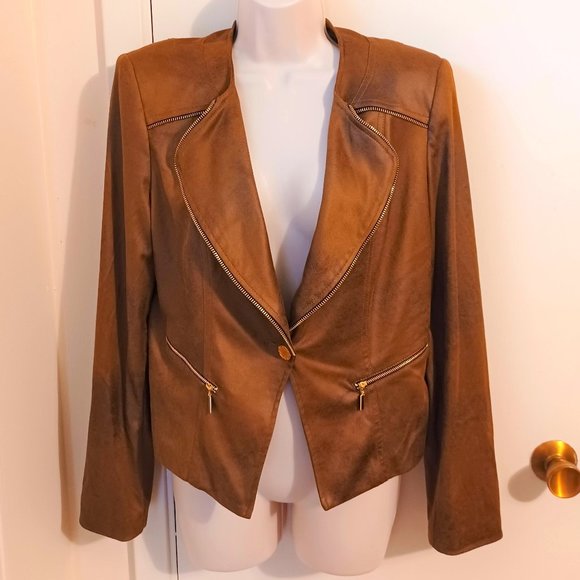 Joseph Ribkoff Brown Micro Suede Jacket With Shoulder Pads Size 10 - Picture 1 of 13